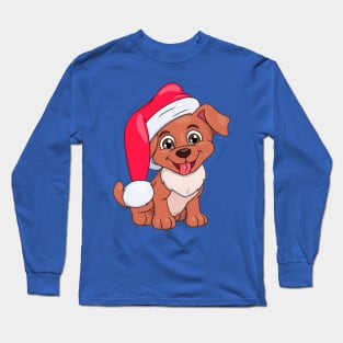 The smiling little puppy with Santa hat Long Sleeve T-Shirt